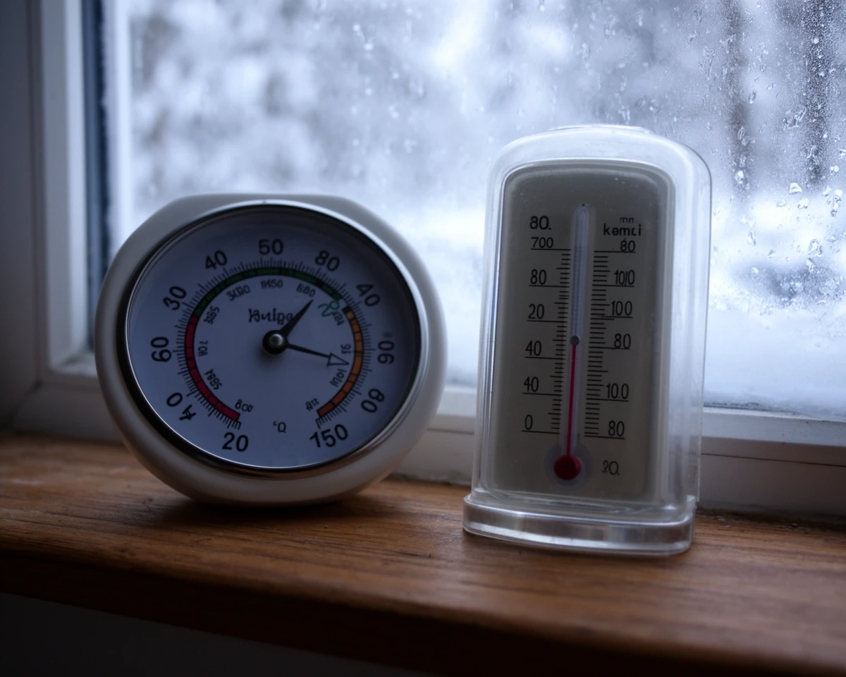 Hygrometer und Thermometer auf einer Fensterbank